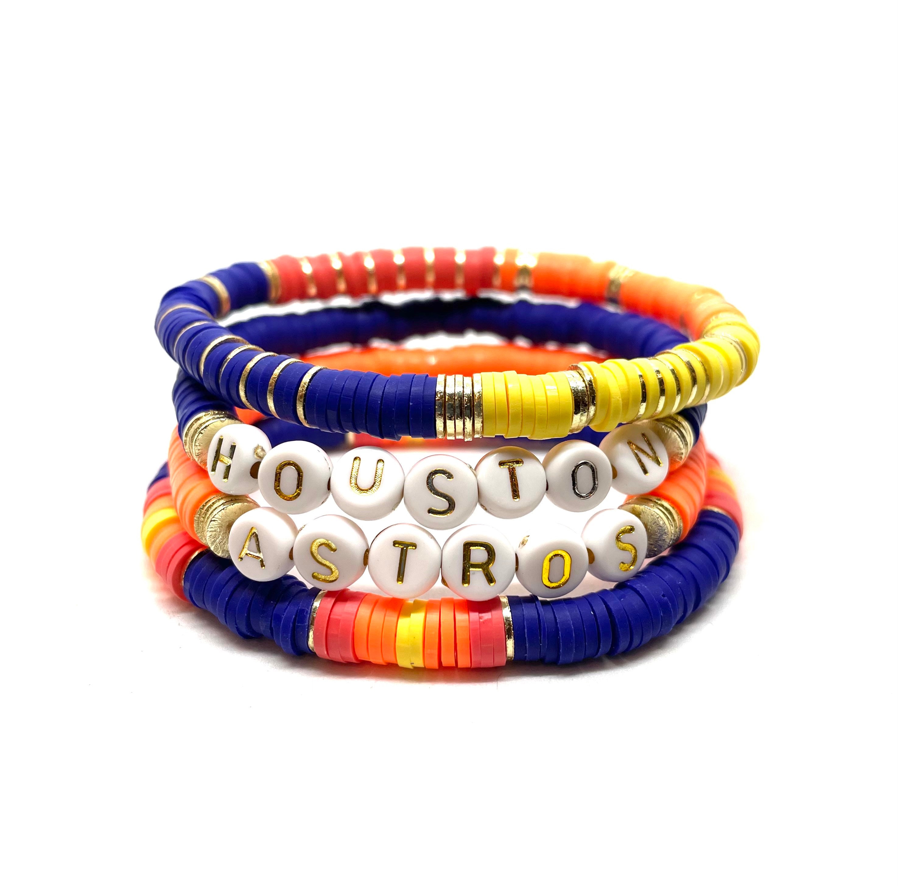 Astros Heishi Clay Stack Bracelet with Gold/6Mm Stack Soft African Astros Vinyl Bracelets/Heishi Vinyl Bracelets/HOUSTON Astros
