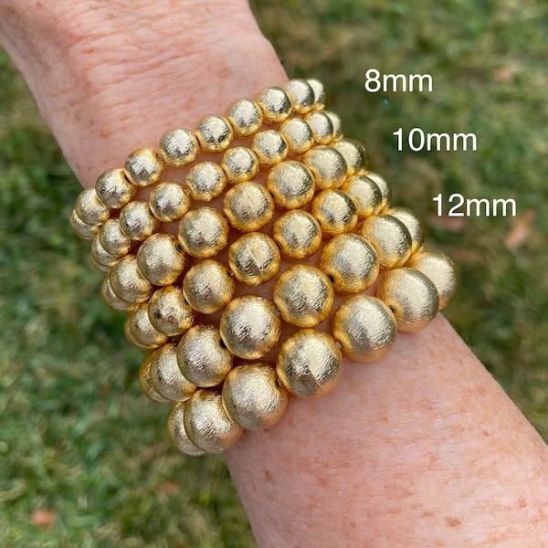 14k Plated Brushed Gold Bead Bracelet/Brushed Gold Beaded Bracelet/Chunky Bracelet/Boho Chic Bracelet