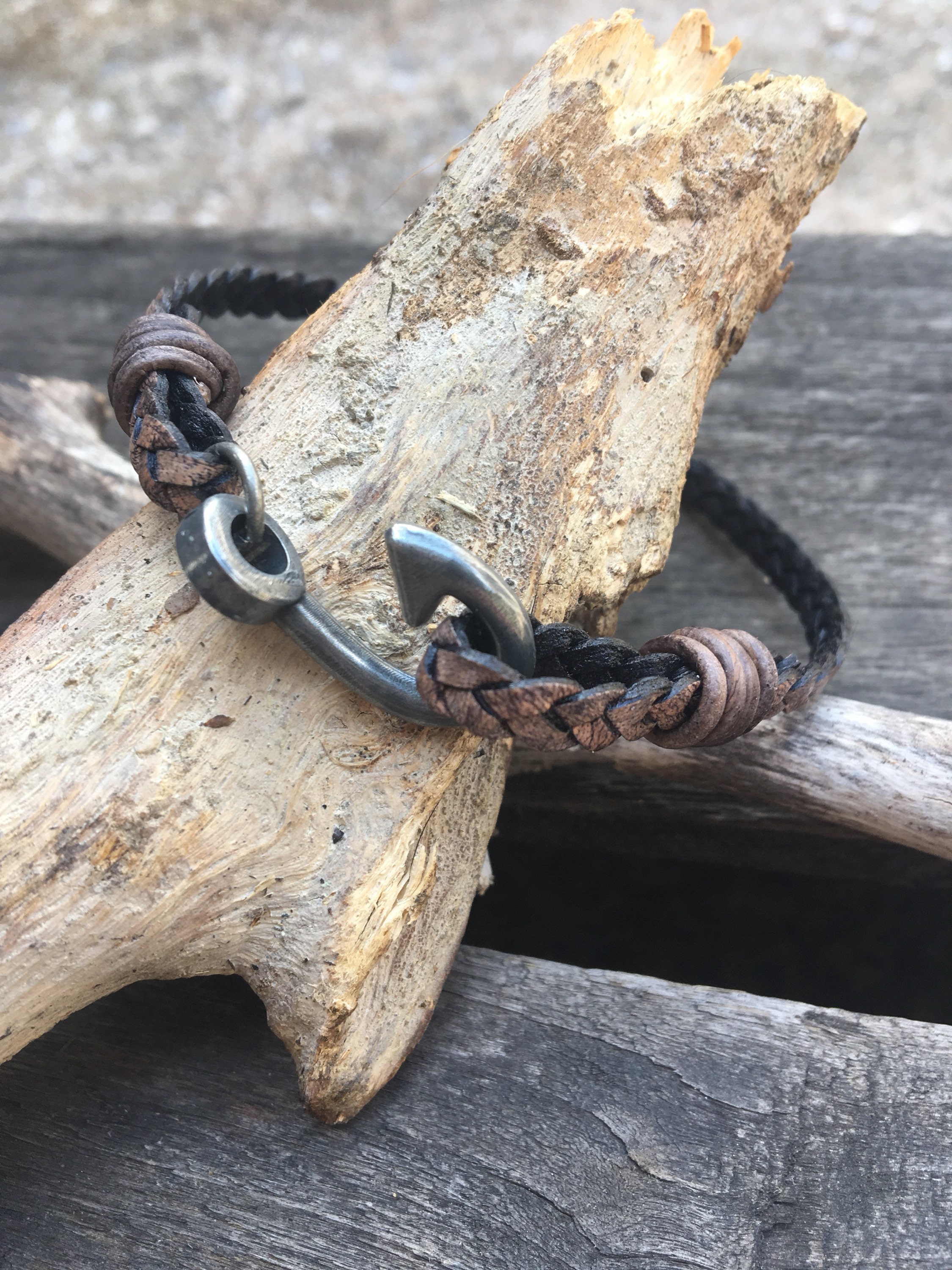 Mens Leather Fishing Bracelet 