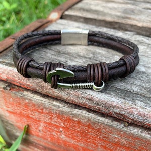 Gift for a Fisherman/ Fishhook Leather Bracelet/Fisher of Men Bracelet/Men's Leather Fishhook Hope Bracelet/ For Him/ Faith and Hope Bracele