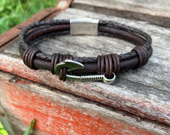 Gift for a Fisherman/ Fishhook Leather Bracelet/Fisher of Men Bracelet/Men's Leather Fishhook Hope Bracelet/ For Him/ Faith and Hope Bracele