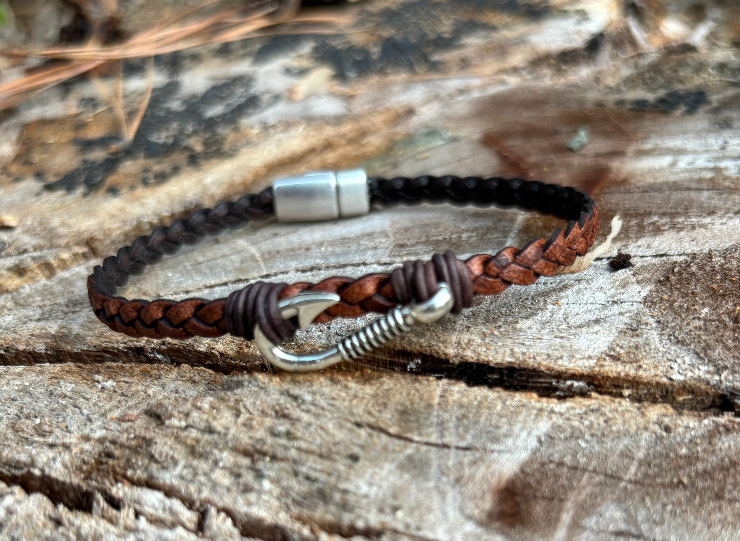 Leather Fish Hook Bracelet 