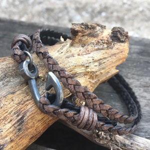 Men&#39;s Fish Hook Braided Leather Bracelet/Fisher of Men Bracelet/Men&#39;s Leather Fishhook Bracelet/Gift For Him/ Faith Bracelet/Christian