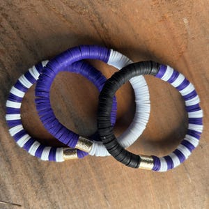 Heishi Clay TCU Bracelet Stack: Purple & White African Disc image 2