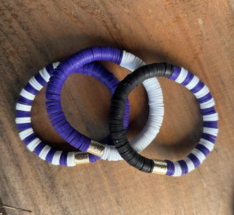 Heishi Clay TCU Bracelet Stack: Purple & White African Disc image 2