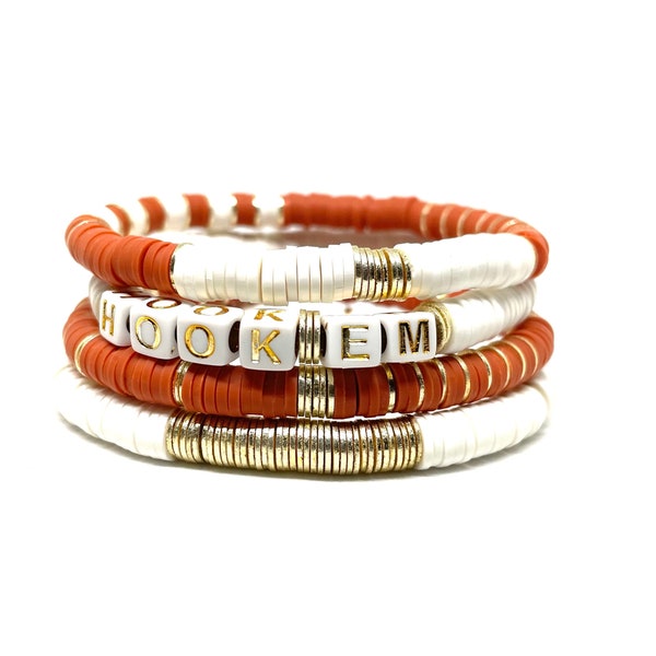 Austin Texas Game Day Stack Bracelet/Burnt Orange 6mm Heishi Game Day Stack/Soft African Vinyl Bracelets/Heishi Vinyl Bracelets/Texas