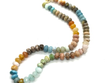 Mixed Gemstone hand knotted necklace/mixed opal necklace/Muted candy necklace