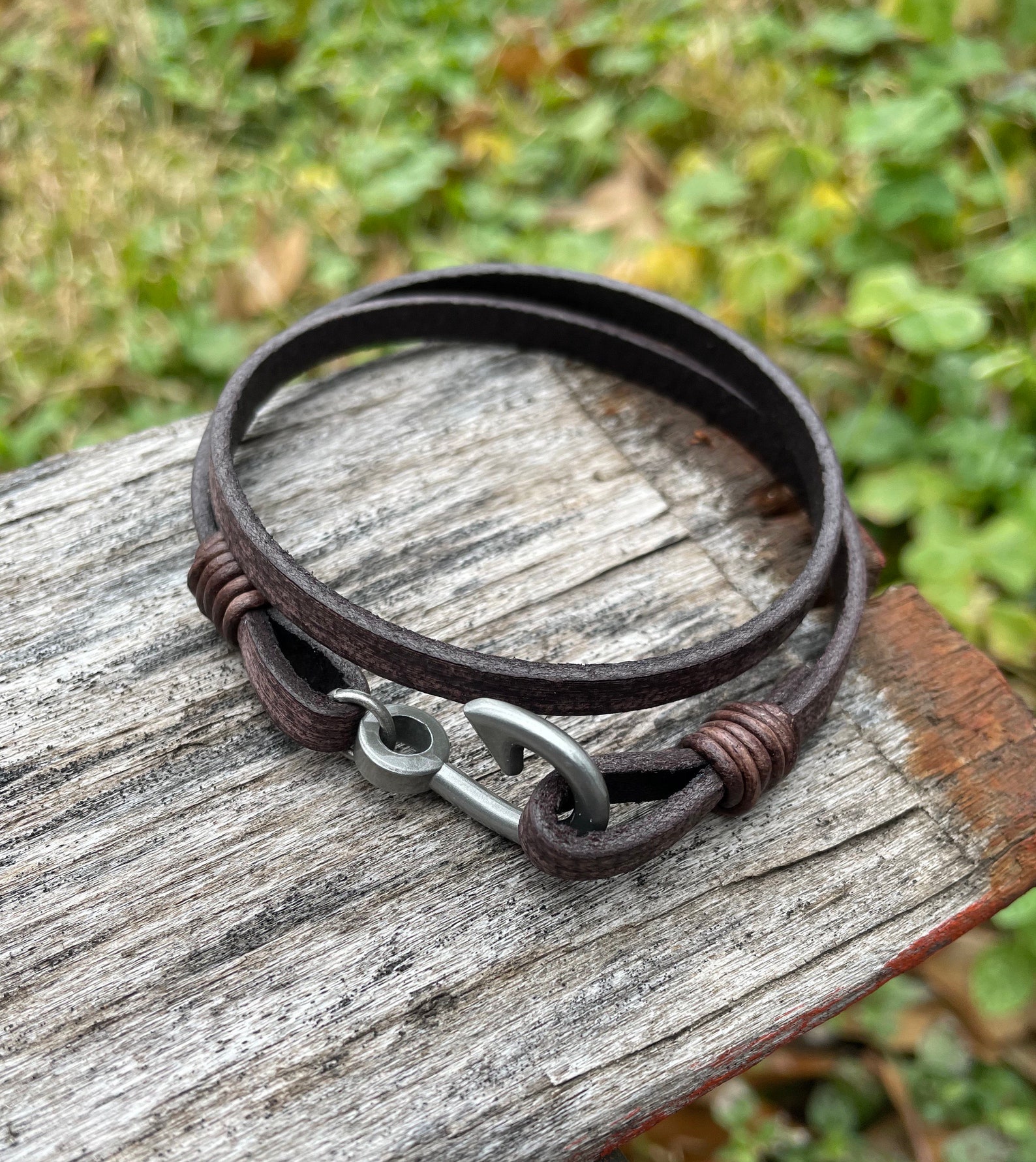 Men's Fish Hook Leather Bracelet/5mm Fisher of Men Bracelet/men's