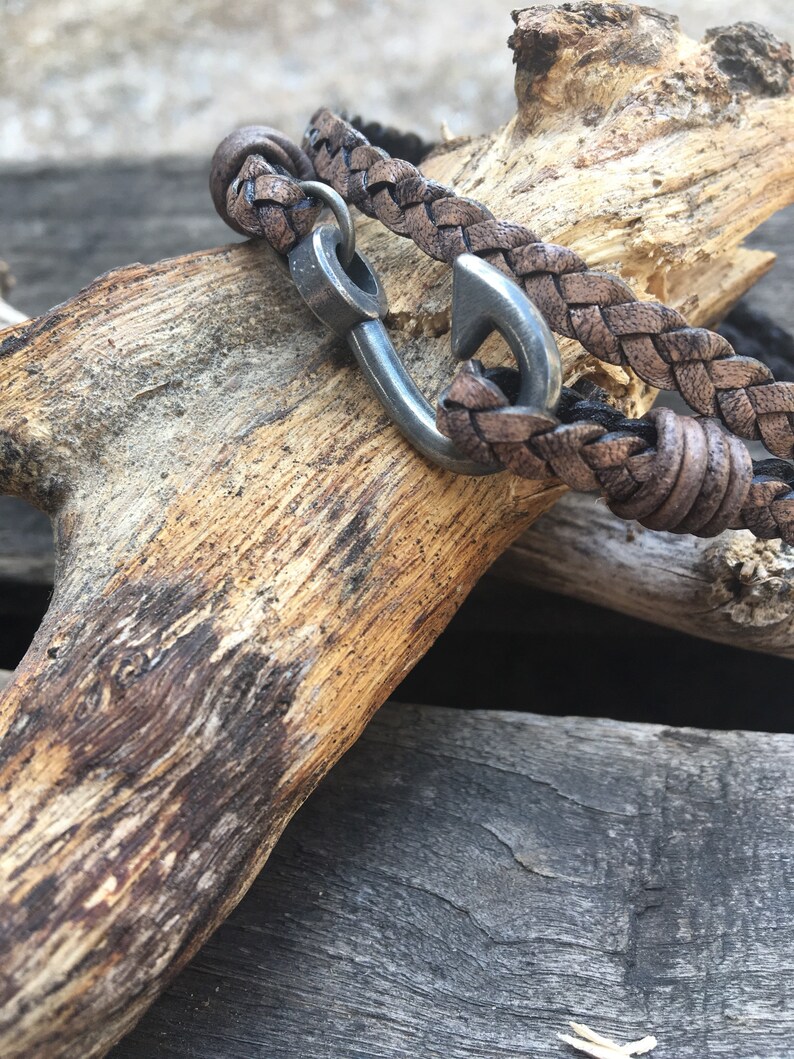 Men's Fish Hook Braided Leather Bracelet/fisher of Men Etsy