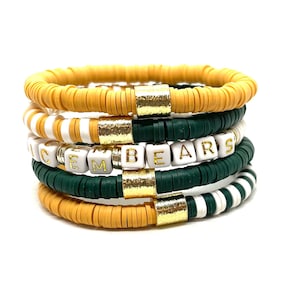 Heishi Baylor Bear Stack Bracelets/College Stack Bracelets/Heishi Clay Layering Bracelets/Game day Bracelets/Grad gift