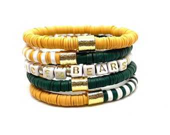 Heishi Baylor Bear Stack Bracelets/College Stack Bracelets/Heishi Clay Layering Bracelets/Game day Bracelets/Grad gift