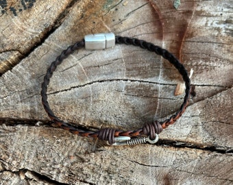 ブレスレット [LANARCH][2179] Black Leather Hook Bracelet Leather Fish Hook Bracelets - Etsy