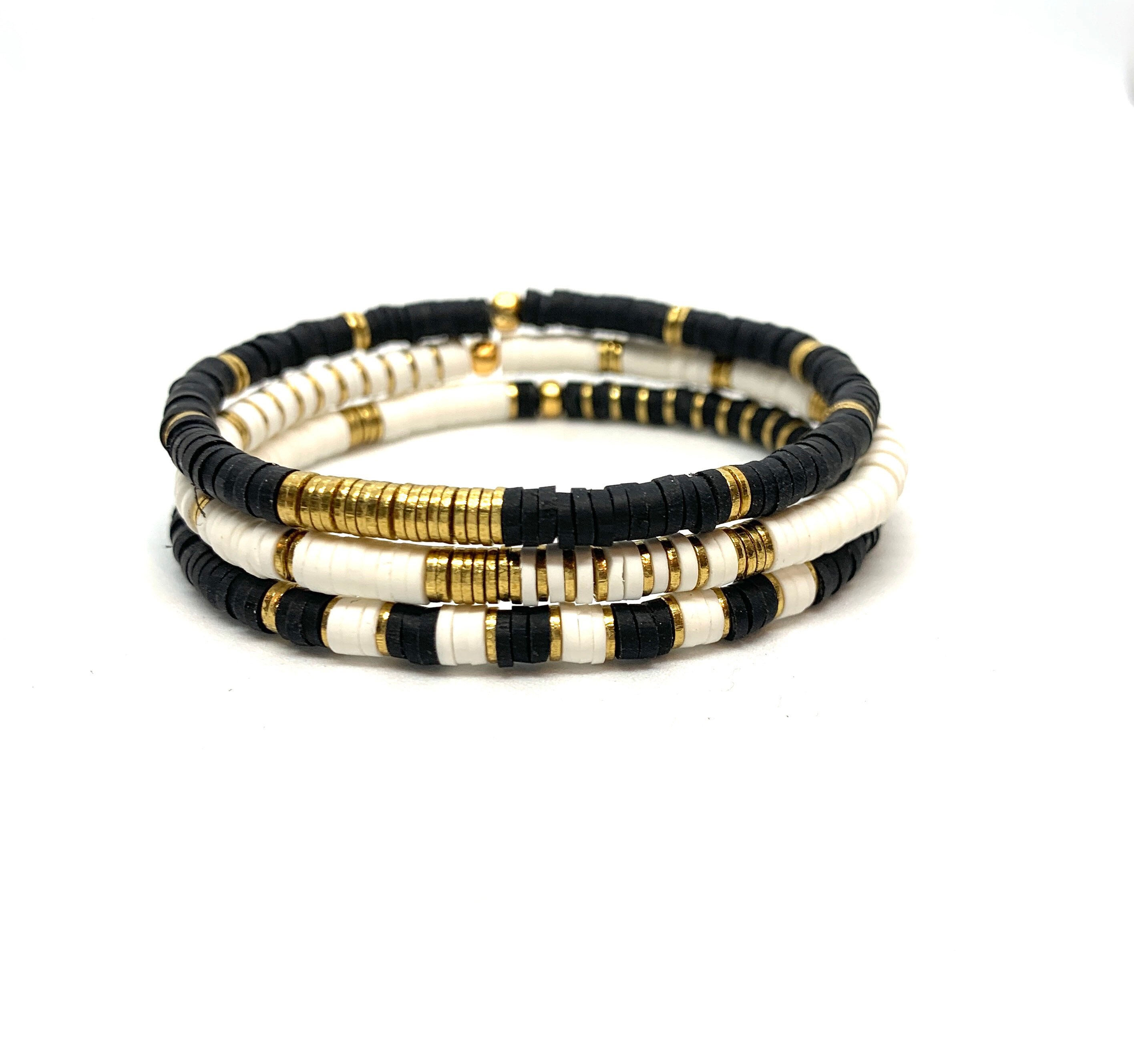 Heishi Black and White Bracelets/6mm and 4mm Bracelet | Etsy