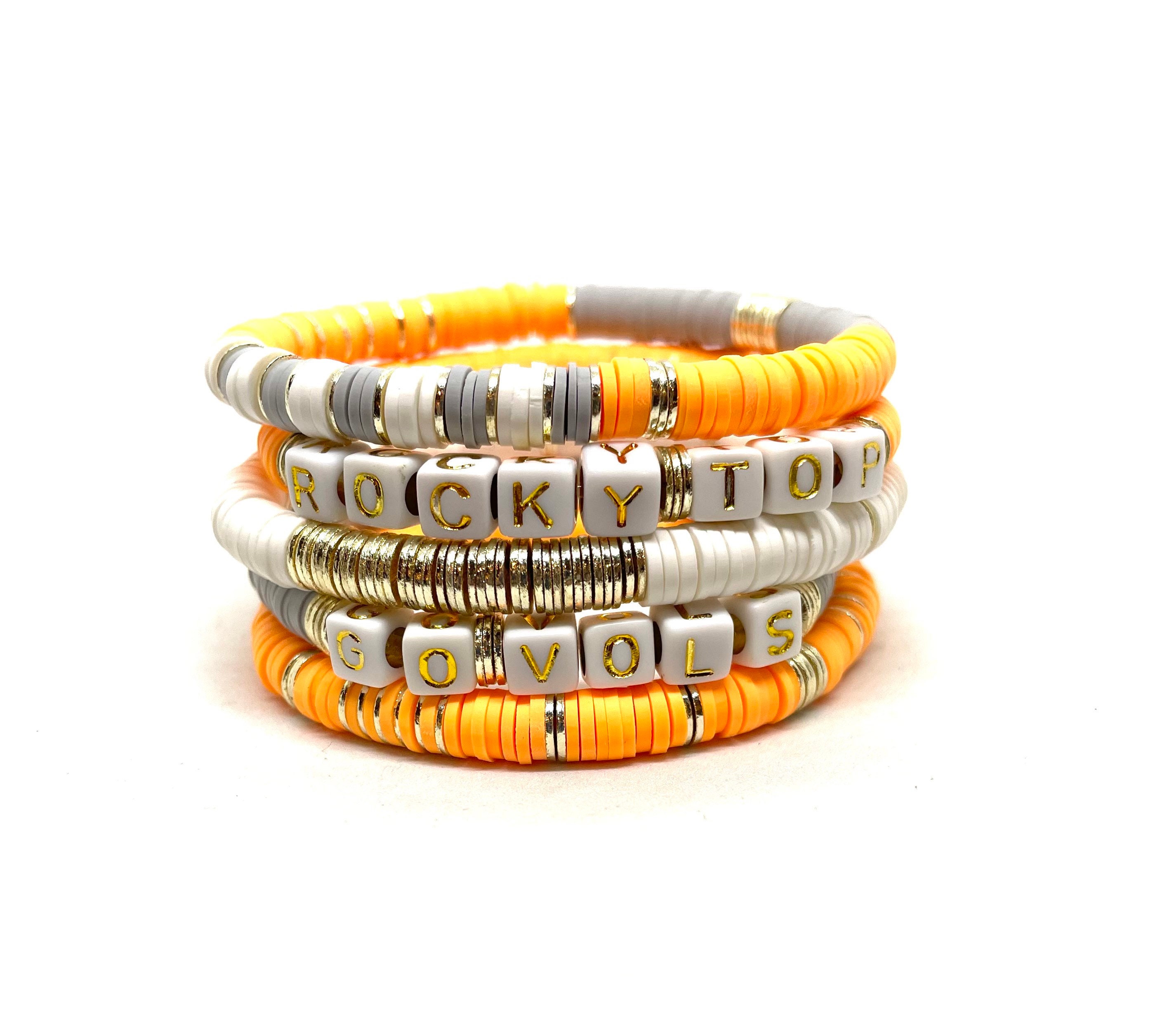 Tennessee Vols Heishi Clay Stack Bracelet with Gold/6mm Stack Soft African Vinyl Bracelets/Heishi Vinyl Bracelets/TENNESSEE