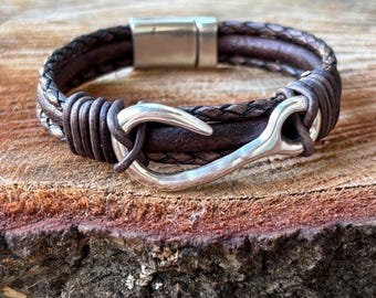 Gift for a Fisherman/ Fishhook Leather Bracelet/Fisher of Men Bracelet/Men's Leather Fishhook Hope Bracelet/ For Him/ Faith and Hope Bracele