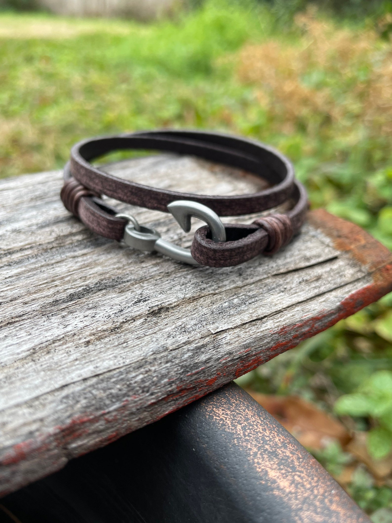 Men's Fish Hook Leather Bracelet/5mm Fisher of Men Bracelet/men's