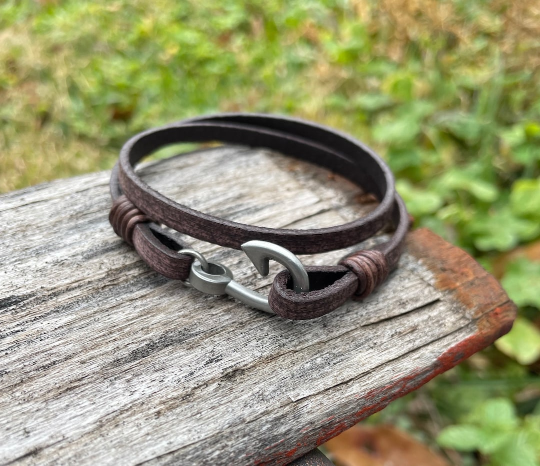 Men's Fish Hook Leather Bracelet/5mm Fisher of Men Bracelet/men's