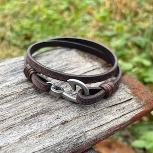 Men&#39;s Fish Hook Leather Bracelet/5mm Fisher of Men Bracelet/Men&#39;s Leather Fishhook Bracelet/Gift For Him/ Faith Bracelet/Christian Bracelet