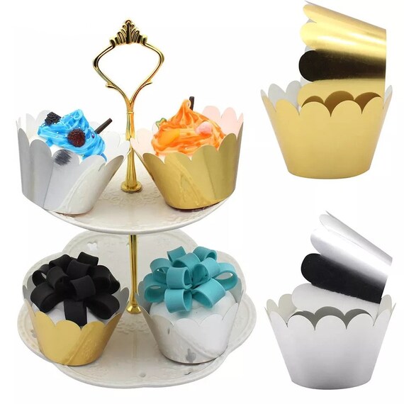 12pc Metallic Cupcake Wrapper Filigree Cupcake Wrapper Liner Etsy