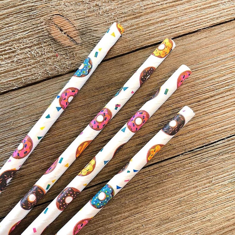 Wedding Baby Shower 25 Pcs Donut Paper Straw for Donut Party Theme Birthday
