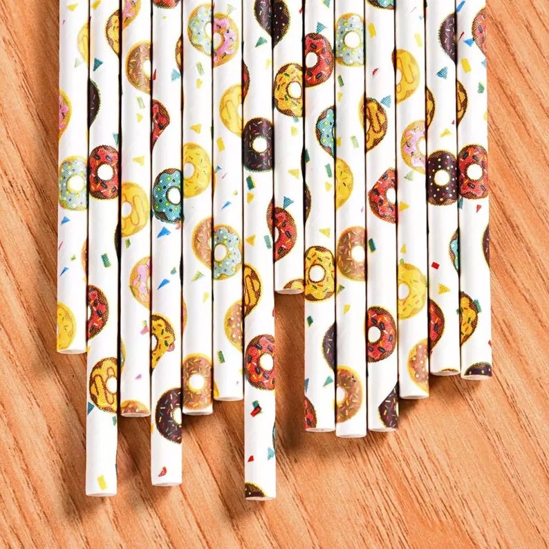 Wedding Baby Shower 25 Pcs Donut Paper Straw for Donut Party Theme Birthday