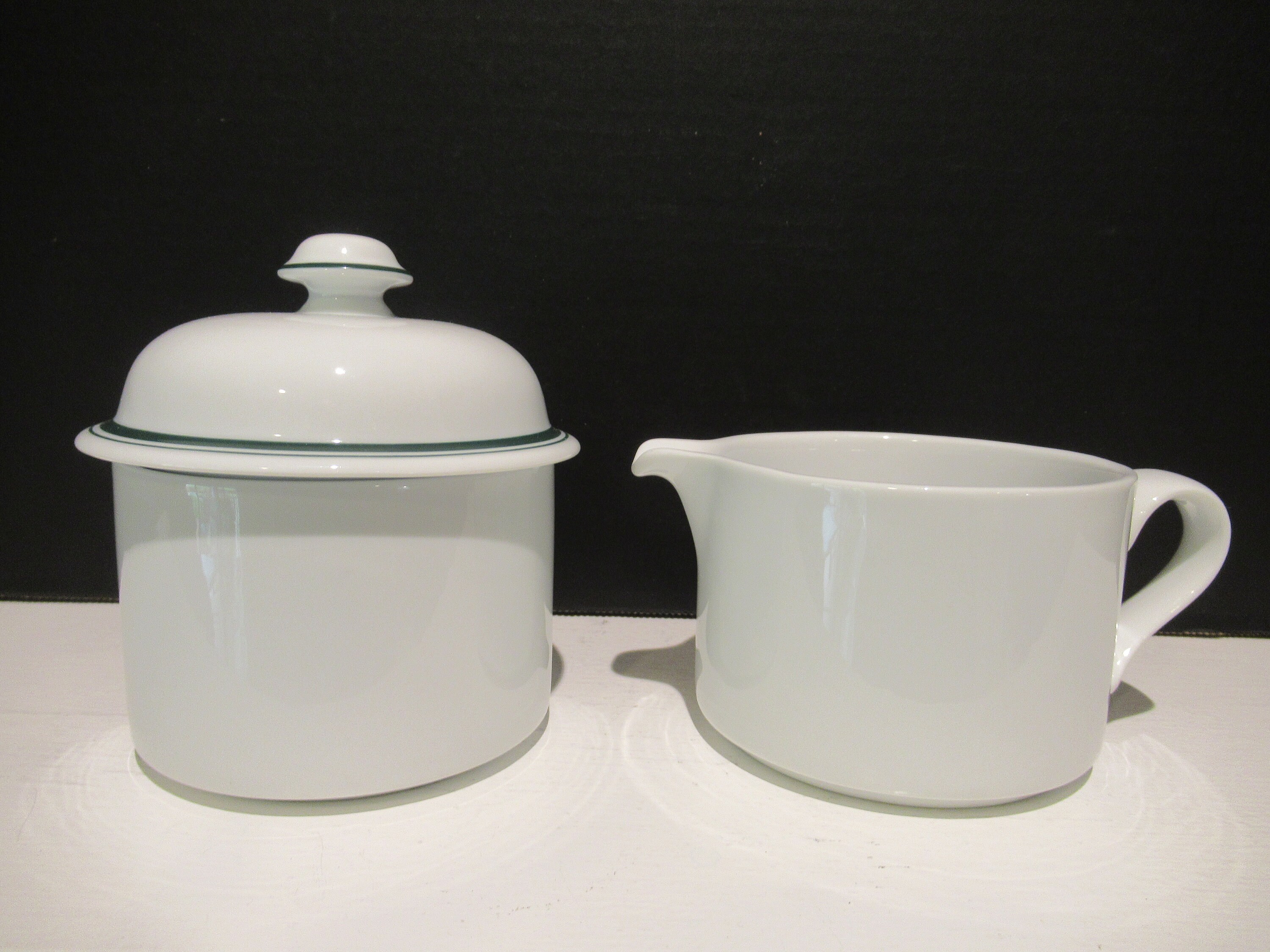 Vintage Dansk International Design Bistro Christianshavn White with Blue Trim Cream & Sugar 2024 Bowl Set, Made in Japan