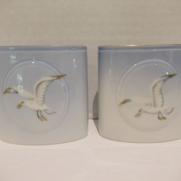 2 Bing & Grondahl Seagull Porcelain Toothpick Holders Vases 240, B G Seagull 2 Cigarette Holders Kjøbenhavn Denmark Estate Find