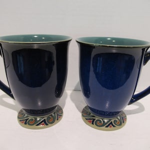 Denby Batik Mugs (Set of 2): Handcrafted Stoneware, Navy & Green