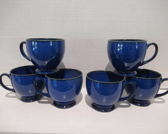 Denby Metz Footed Cups (Set of 6): Blue & Green Stoneware, England