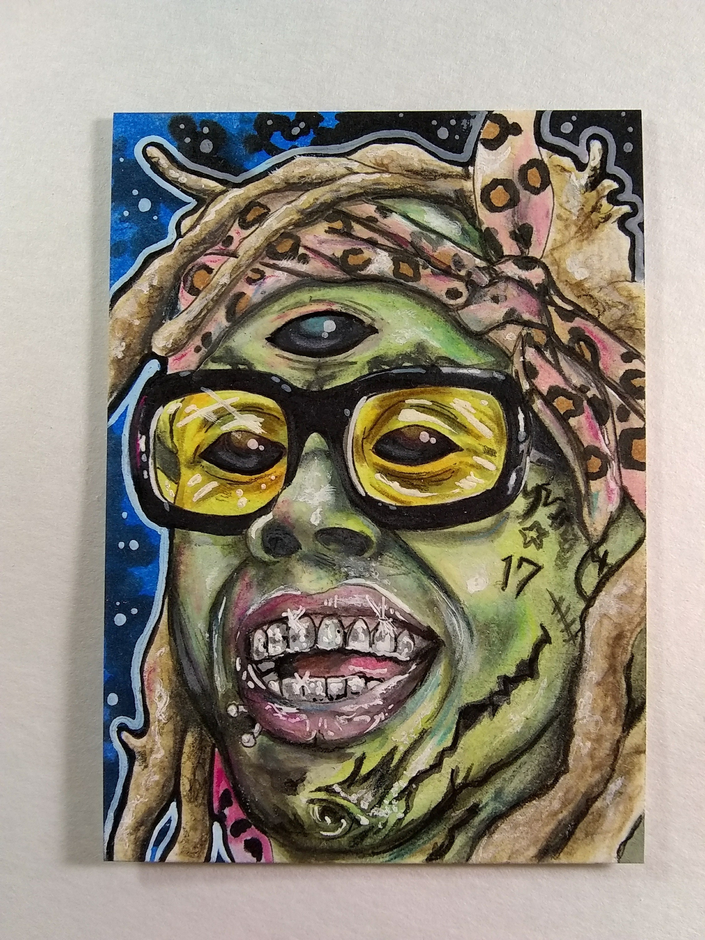 Lil Wayne Martian - Alien - Hip hop - Rap - Rapper - Skater - artist - art - sketch card - mixed media - decor - cosplay - Halloween - weird