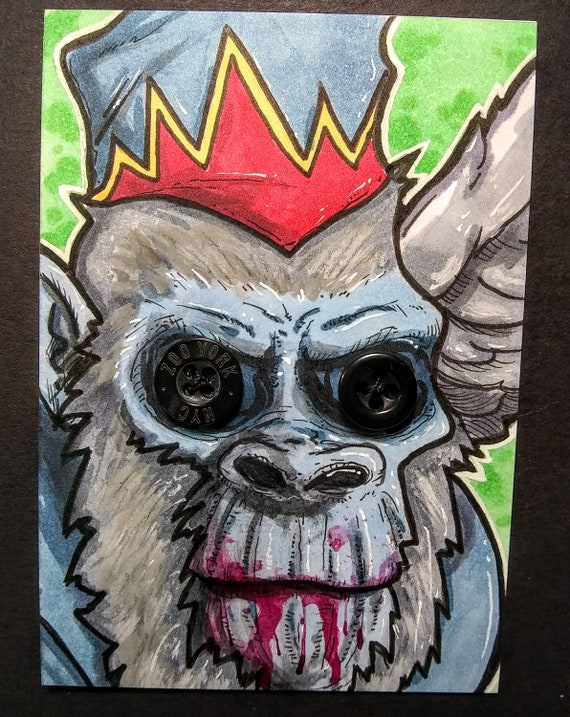 Wizard Of Oz Flying Monkey Artist Sketch Card Horror Movie Comics Mixed Media 25 X 35 Atc Collectibles