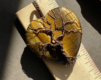 Tigers Eye Heart Pendant: Copper Tree of Life, Witchy Necklace