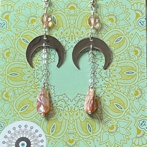 Pink Baroque Pearl Earrings,  natural gemstone,  bohemian dangle drops, boho hippy, gift for her