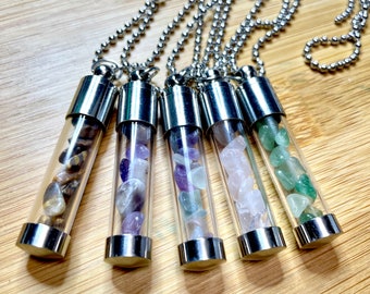 Moon Water Crystal Pendant: Stainless Steel Celestial Necklace