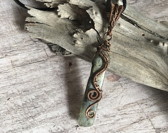 Moss Agate Pendant: Wire Wrapped Gemstone Necklace