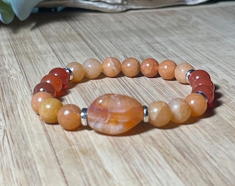 Carnelian Gemstone Stretch Bracelet, Orange Crystal Jewelry