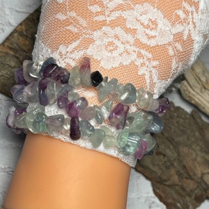 Rainbow Fluorite Bracelet, Healing Crystal Bead Bracelet, Natural Fluorite Jewelry, Stretch Bracelet for Small or Large Wrists, set of 3