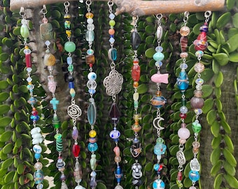 Boho Gemstone Suncatcher | Colorful Window Hanging | 9 Strand Sun Catcher | Vintage Beads & Charms | Witchy Garden Decor | Altered Grace