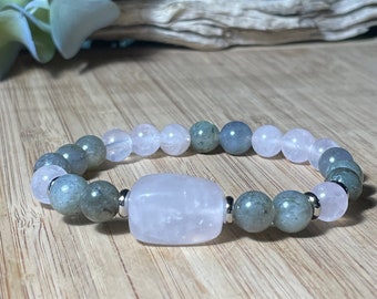 Rose Quartz & Labradorite Gemstone Stretch Bracelet