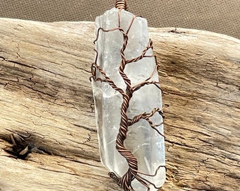 Raw Clear Quartz Pendant: Tree of Life Gemstone Necklace