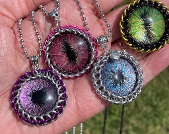 All Seeing Eye Necklace | Hand Painted Eyeball Pendant | Chainmaille Witchy Jewelry | Handmade Mystical Inspired Necklace | Gothic Gift
