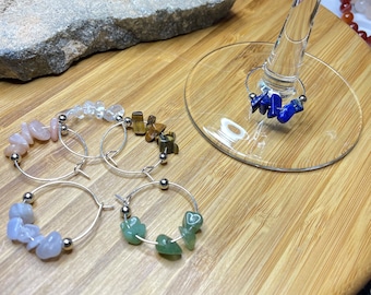 Gemstone Wine Charms Set: Handmade Wine Glass Markers