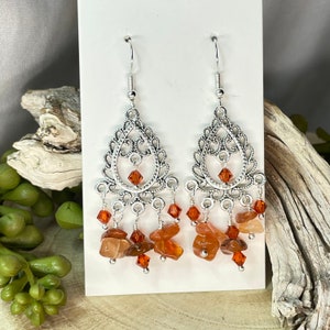 Orange Dangle Earrings, Carnelian drop earrings, gemstone earrings, orange earrings for women, Boho earrings, gift for her, drop earrings