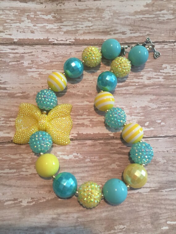 Items similar to chunky bubblegum necklace-yellow and aqua on Etsy