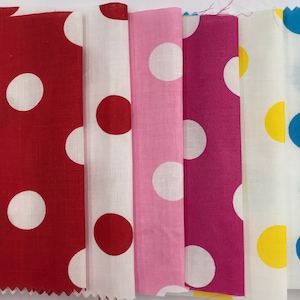 Quarter Size Polka Dots Poly Cotton Print Fabric, 60" Wide, Non-stretch, Sells by the Yard, Many color combinations available