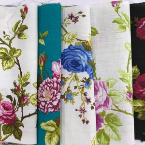 Floral Carnations Poly Cotton Fabric, 60&quot; Wide, non-stretch, Sells by the Yard, 5 Colors Available