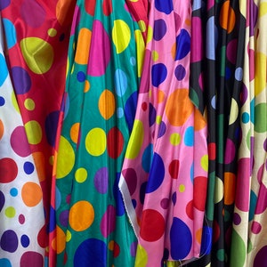 Charmeuse Satin Multi Color, Multi Size Dots Print, non-stretch, Sells by the yard