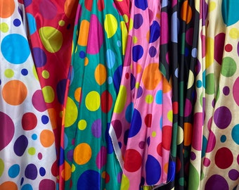 Charmeuse Satin Multi Color, Multi Size Dots Print, non-stretch, Sells by the yard