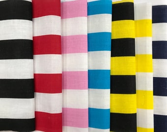 1" Color Striped Poly Cotton Fabric, 60" Wide, Sells by the Yard Only, non-stretch, Many Colors Available