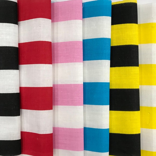 1" Color Striped Poly Cotton Fabric, 60" Wide, Sells by the Yard Only, non-stretch, Many Colors Available